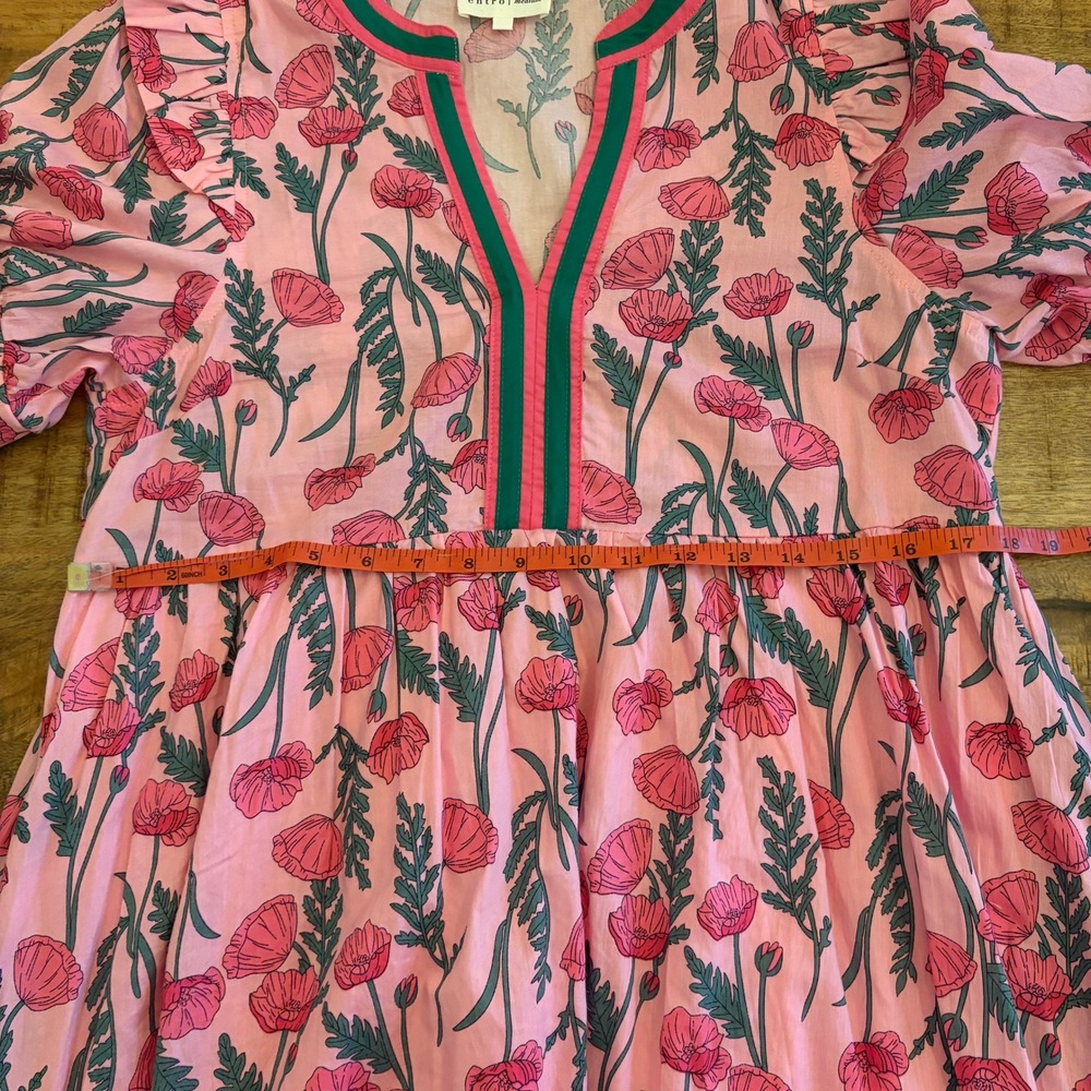 Entro Poppy Floral Midi Dress M Cottagecore Ruffle Tiered Preppy Cotton Pink - Picture 11 of 12